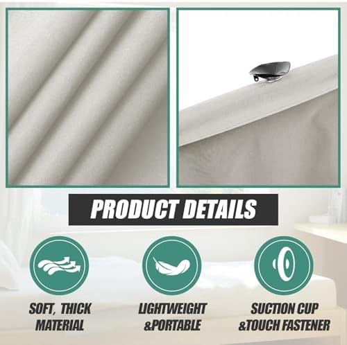 Tegeme 2 Pack Portable Blackout Travel Curtains 51"W x 78"L Beige Adjustable Blackout Window Covers with Suction Cups No Drill Black out Window Shade Light Blocker for RV Bedroom Nursery Dorm Use - Image 3