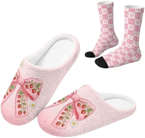 Jeiento Winter Fuzzy Slipper and Crew Socks Warm Winter Shoes Lightweight Soft Cushion House Slipper Bedroom Shoes by Jeiento