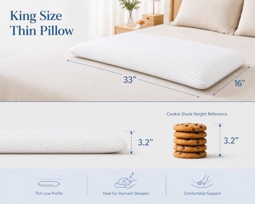 DLIGHT BD 3.2 Inch King Size Flat Gel Memory Foam Pillow for Stomach and Back Sleepers-Slim Design for Shoulder Neck Pain Relief - Image 3