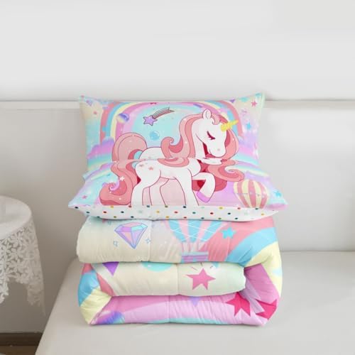 Erosebridal Unicorn Full Bedding Sets for Girls Cute Rainbow Unicorn Comforter Set Bedroom Decor for Girls Kids Horse Duvet Set Ombre Bedding Stars Magical Animal Down Comforter Reverse 3Pcs - Image 7