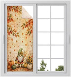 Window Privacy Film Frosted, Thanksgiving Gnomes Static Cling Door Window Covering, Fall Orange Pumpkin Maple Leaves UV Blocking Windows Film for Office, Hotel, Bedroom, 29.5 x 78.7 Inches by Unknown