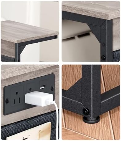 C-Shaped End Tables Set of 2, Small Couch Side Table with Fast-Charging Station, Sofa TV Tray Table with Storage Bag for Living Room, Bedroom, Bedside ET-GY-W2 - Image 7