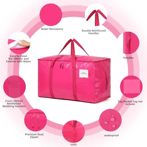 Moving Bags Heavy Duty Hot Pink – Large Packing Bags for Moving, Extra Large Storage Totes with Zippers and Handles - Image 5