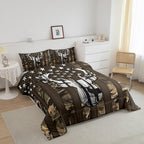 Camo American Flag Twin Comforter Set Boys,Deer Antlers Brown Camouflage Quilt Set Flags for Room Teens,Wild Animal Hunting Rustic Farm Branches Leaves Plant Stars Stripes USA Flag Bedding Set - Image 3