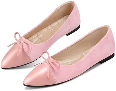 KUNWFNIX Women's Ballet Flats Foldable Classic Crown Rhinestone Slip On Bowknot PU Leather Faux Suede Pointed Toe Comfort Flat Casual Dress Shoes by KUNWFNIX