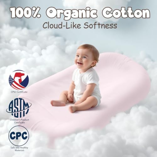 Baby Lounger for Newborns, XL Infant Support Cushion, Dusty Pink - Image 4