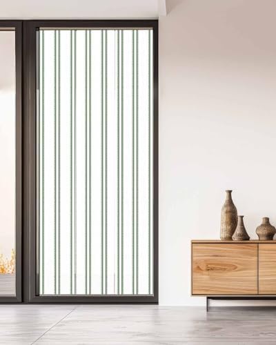 Window Privacy Film Frosted, Green Lines Non-Adhesive Static Cling Window Tint, Modern Vertical Striped Vintage Minimalist Insulated Windows Frosted Films for Living Room, 35.4 x 78.7 Inches - Image 5