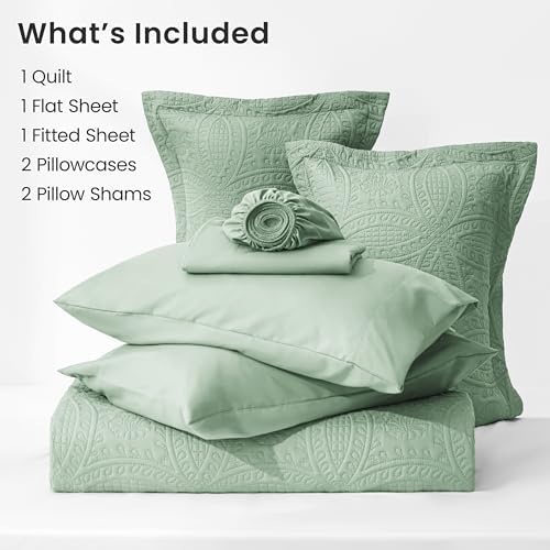 Love's cabin Queen Quilt Set Sage, Bed in a Bag Queen Size Bedding 7 Pieces, Ultrasonic Embossed Coin Pattern Comforter, Lightweight Bedspreads for All Seasons Quilt with Sheets, Pillowcases & Shams - Image 7