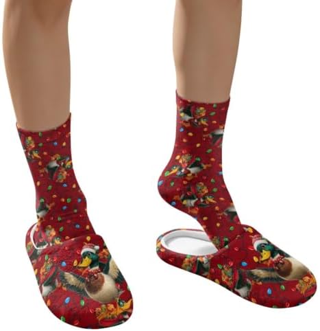 Jeiento Winter Fuzzy Slipper and Crew Socks for Women,Adult Slip-on Close Toe House Slipper,Flat Comfort home Slides - Image 4
