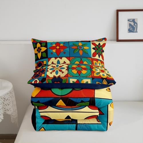 Erosebridal Colorful Mexican Talavera Tile Toddler Bedding Set - Vintage Floral Comforter Sets, Exotic Ethnic Bohemian Bed Set for Kids, Patchwork Flower Room Decor - 1 Pillowcase - Image 7