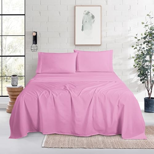Mocassi Cal King Size 4-Piece Bed Sheet Set - 1800 Premium Hotel Quality Microfiber 18-24 Inches Extra Deep Pocket Fitted Sheet- Luxury Soft, Breathable, Wrinkle, and Fade Resistant, Light Pink - Image 2
