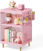 SYKIARIOL Kids Nightstand for Girls, 3-Tier Storage Shelf, Pink by SYKIARIOL