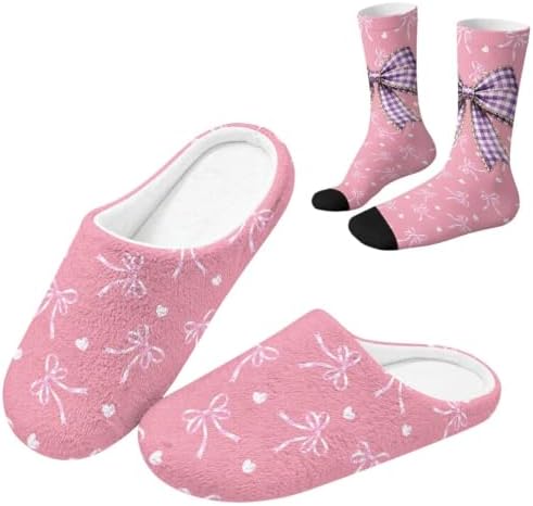 Jeiento Winter Fuzzy Slipper and Crew Socks for Women,Adult Slip-on Close Toe House Slipper,Flat Comfort home Slides by Jeiento