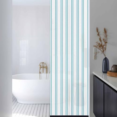 Window Privacy Film Frosted, Teal Blue Stripes Reusable Static Cling Window Tints, Modern Vertical Striped Minimalist Heat Control Windows Films for Offices, Balcony, 29.5 x 118 Inches - Image 3