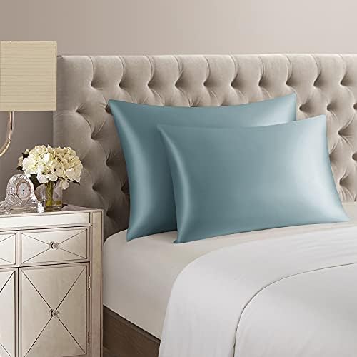 DISANGNI Silk Indulgence Set: Premium 22 Momme Mulberry Silk Pillowcase & Eye Mask Duo for Hair and Skin Rejuvenation(1pc King Size 20" x36", Blue Gray) - Image 3