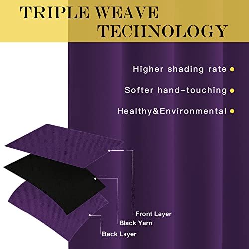 NICETOWN Patio Blackout Curtain Panels - Extra Wide Sliding Door Thermal Insulated Drape, Privacy Room Divider Curtain for Bedroom Office (Royal Purple, 66 x 118 Inch Long) - Image 3