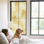 Window Privacy Film Frosted, Yellow Palm Trees Tropical Static Cling Door Window Covering, Summer Beach Botanical UV Blocking Windows Film for Office, Hotel, Bedroom, 29.5 x 78.7 Inches - Image 2