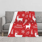 Merry Christmas Red Reindeer Snowflake Flannel Throw Blanket - Image 3