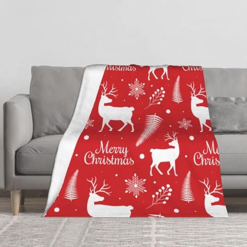 Merry Christmas Red Reindeer Snowflake Flannel Throw Blanket - Image 3