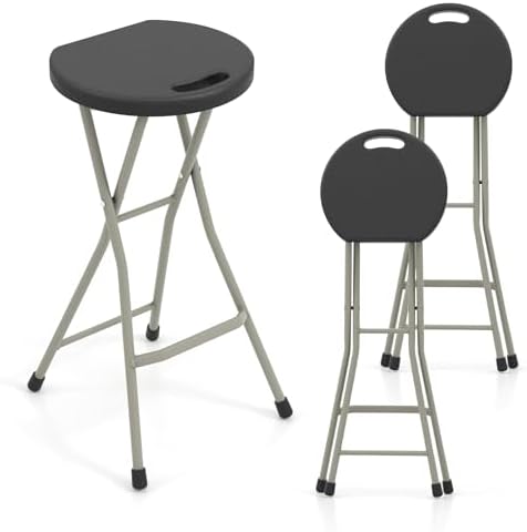 GYMAX Folding Stool, 28in Portable Collapsible Bar Stool with Handle & Steel Frame, 330lbs Sturdy Foldable Lightweight Metal Chair for Home Kitchen Bar, Assembly Free (Set of 3, 28inch) by GYMAX