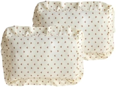100% Cotton Muslin Toddler Pillowcase 2 Pack，13"x 18" Ultra Soft Breathable Travel Pillow Case Cover,Ruffle Pillow Case for Newborn,Nursery,Boys,Girls,Machine Washable by CLoucl