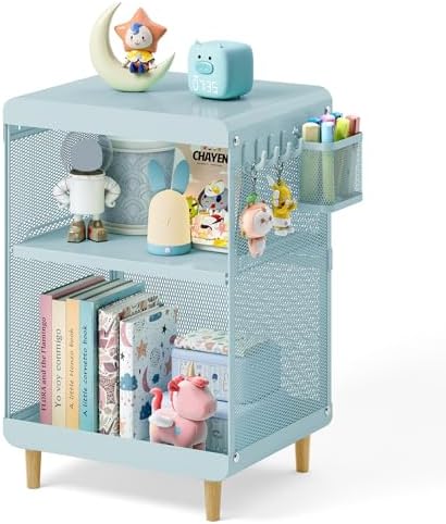 SYKIARIOL Kids Nightstand for Girls, 3-Tier Storage Shelf, Mint Green by SYKIARIOL
