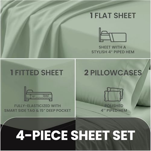 Pizuna 100% Cotton Queen Sheet Set 600 Thread Count Sea Foam - Image 4