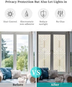 Window Privacy Film Frosted, Beige White Geometric Reusable Static Cling Window Tints, Square Minimalist Modern Heat Control Windows Films for Offices, Balcony, 29.5 x 118 Inches - Image 6