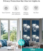 Window Privacy Film Frosted, Navy Blue Palm Trees Reusable Static Cling Window Tints, Summer Coastal Tropical Botanical Heat Control Windows Films for Offices, Balcony, 29.5 x 118 Inches - Image 6