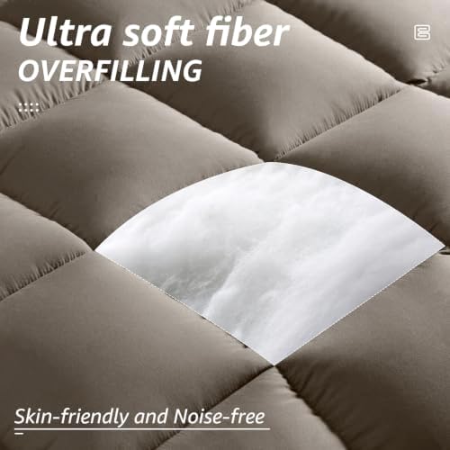 HYLEORY All Season King Size Bed Comforter - Cooling Down Alternative Quilted Duvet Insert with Corner Tabs - Winter Warm - Machine Washable - Taupe - Image 6