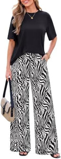 PRETTYGARDEN Women‘s Summer 2 Piece Sets Short Sleeve Tops Beach Boho Pants by PRETTYGARDEN