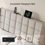 Ergonomic Upholstered Queen Headboard wtih Charging Station Beige - Image 4
