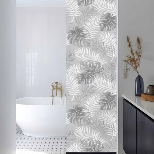 Window Privacy Film Frosted, Grey Palm Trees Tropical Reusable Static Cling Window Tints, Summer Beach Botanical Heat Control Windows Films for Offices, Balcony, 29.5 x 118 Inches - Image 3