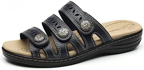 Women's Comfort Leather Slides Lightweight Flat Sandals Cute Slip On Casual Walking Slippers - Image 4
