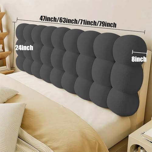 Full Headboard Pillow Foldable Upholstered Headboard Built in Wooden Board Support Bed Large Bolster Resting Cushion for Sitting in Bed, Backrest for Bedroom Daybed, Dark Grey 47x24x8 Inch - Image 2