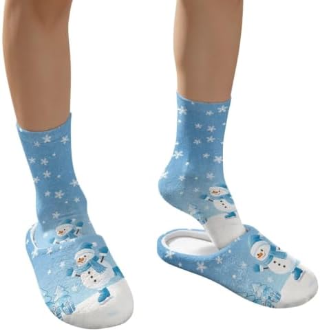 Jeiento Winter Fuzzy Slipper and Crew Socks for Women,Adult Slip-on Close Toe House Slipper,Flat Comfort home Slides - Image 4