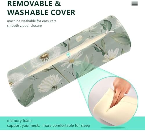 Sage Green Dandelion Neck Roll Pillow Bolster Round Health Memory Foam Long Cervical Cylinder Pillows with Removable Washable Cover for Body Bed Legs Back Yoga - Image 4