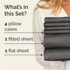 Cal King 6 Piece Bed Sheet Set - Breathable & Cooling Sheets - Charcoal - Image 2