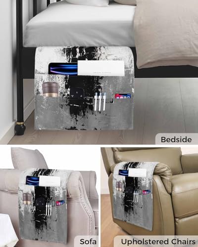 Sofa Armrest Organizer Bedside Caddy, Black Cement Gray Non Slip Couch Remote Control Holder for Recliner, Modern Abstract Art Black Armchair Caddy with Pocket for Magazine, Phone, 19.7"x35" - Image 5