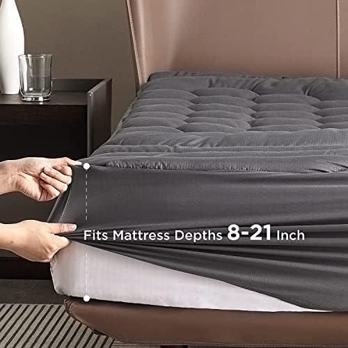 Bedsure Grey Twin Mattress Pad Cover - Quilted Fitted Mattress Topper Protector with 8-21 Inches Deep Pocket, Noiseless Breathable Bed Cover Padded, Machine Washable, Grey,39x75 Inches - Image 3