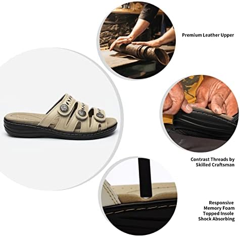 Women's Comfort Leather Slides Lightweight Flat Sandals Cute Slip On Casual Walking Slippers - Image 4