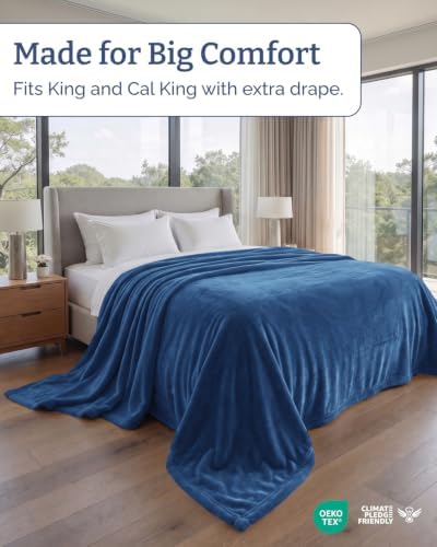 Fleece Blanket Oversized King - Ultra-Soft Flannel Blanket - Royal Blue - Image 3