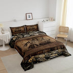 Erosebridal Rustic Farmhouse Bedding Sets Happy Camping Comforter Set for Camper Full,Country Cabin Lodge Camper Bedding Comforter Sets Rv Accessories for Travel Trailers Quilt Set Brown Black - Image 3