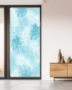 Window Privacy Film Frosted, Cyan Blue Palm Trees Tropical Non-Adhesive Static Cling Window Tint, Summer Beach Botanical Insulated Windows Frosted Films for Living Room, 35.4 x 78.7 Inches - Image 5