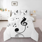 Erosebridal Girls Musical Notes Down Comforter, Kids Musical Staves Pattern Comforter Set King Size, Music Theme Hip Hop Bedding Set for Boys Teens Women, Modern Simple Quilted Duvet, Black White by Erosebridal