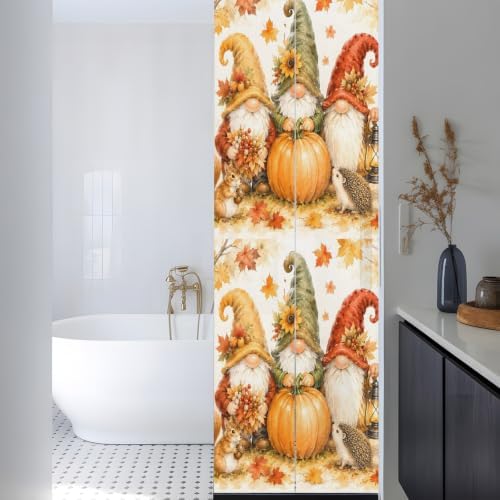 Window Privacy Film Frosted, Fall Pumpkins Reusable Static Cling Window Tints, Thanksgiving Autumn Gnomes Maple Leaves Heat Control Windows Films for Offices, Balcony, 29.5 x 118 Inches - Image 3
