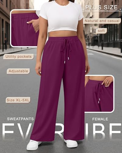 Evervibe 3 Pack Women's Plus Size Wide Leg Pants Baggy Sweatpant - Image 4