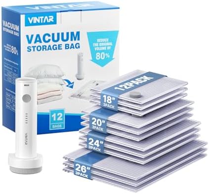 VINTAR 12 Pack Vacuum Seal Bags for Clothing Travel with Wireless Pump by VINTAR
