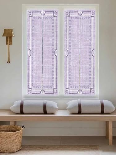 Window Privacy Film Frosted, Lavender Purple Botanical Reusable Static Cling Window Tints, Vintage Florals Geometric Minimalist Heat Control Windows Films for Offices, Balcony, 29.5 x 118 Inches - Image 5