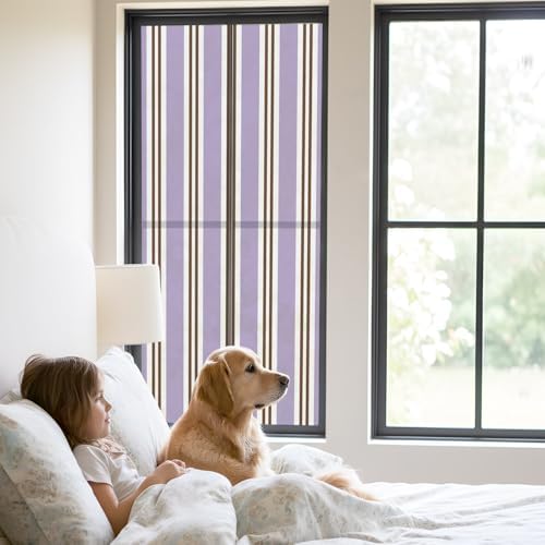 Window Privacy Film Frosted, Purple Brown Striped Static Cling Door Window Covering, Modern Farmhouse Vertical Stripes UV Blocking Windows Film for Office, Hotel, Bedroom, 29.5 x 78.7 Inches - Image 2